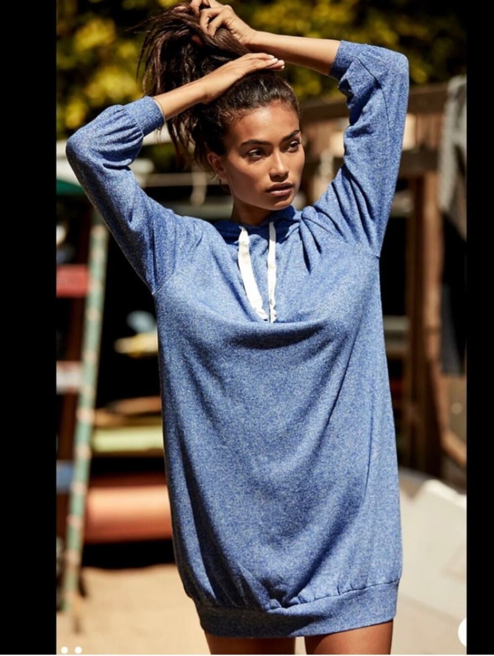Anthropologie Saturday Sunday Adah Hoodie Dress Blue sz Small Lounge Athleisure